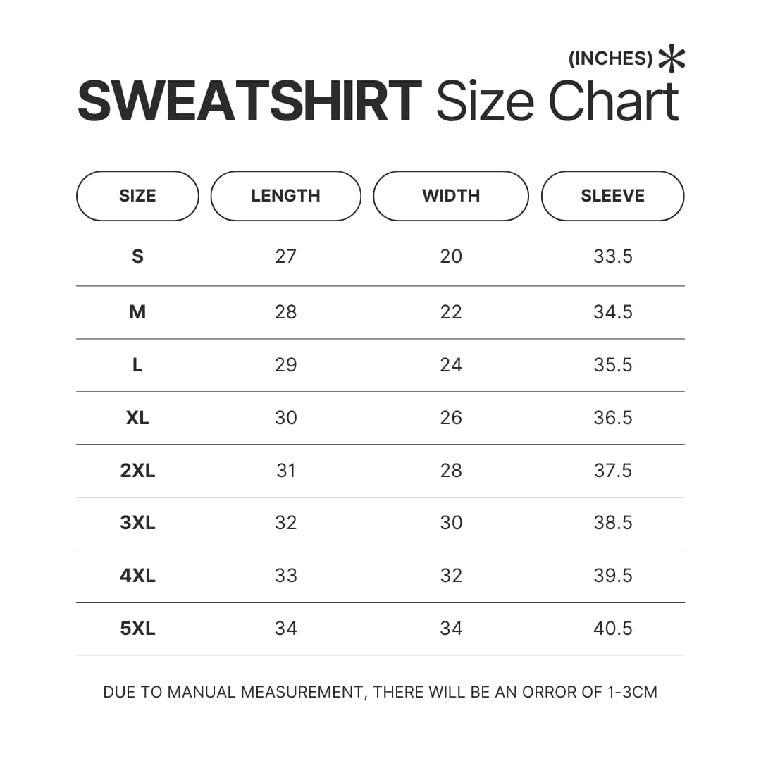 Sweatshirt Size Chart - Cyberpunk UK Store