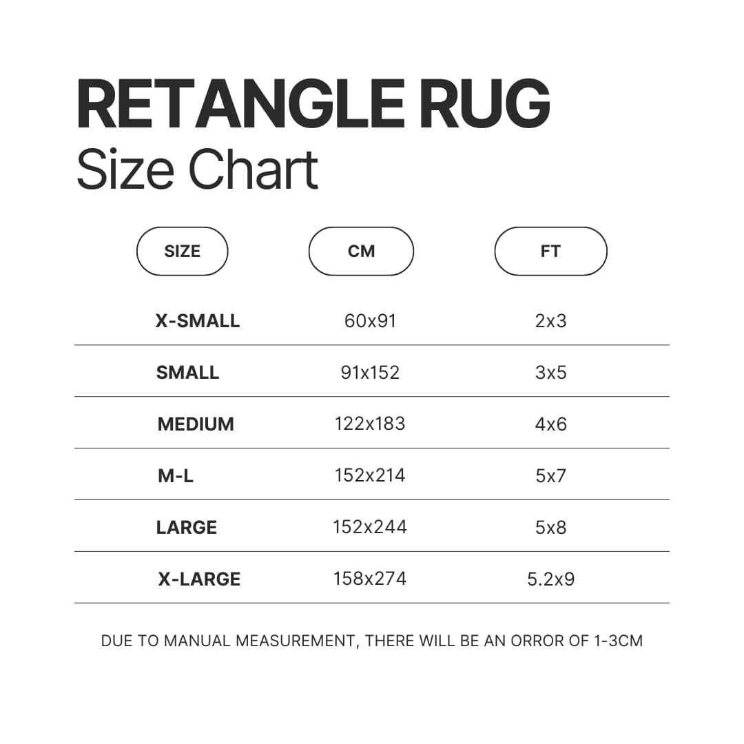 Retangle Rug Size Chart - Cyberpunk UK Shop