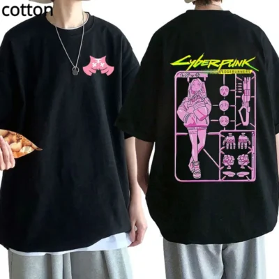 Japanese Anime Cyberpunk Edgerunners Rebecca T Shirt Manga Graphic Short Sleeves Oversized T shirt Vintage T - Cyberpunk UK Store