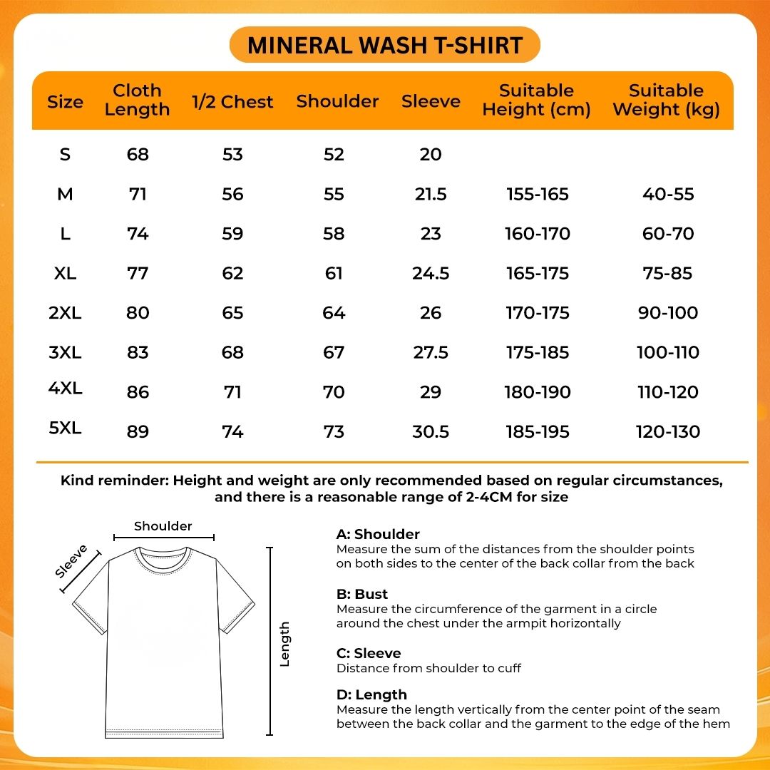 Mineral Wash T Shirt Size Chart - Cyberpunk UK Shop